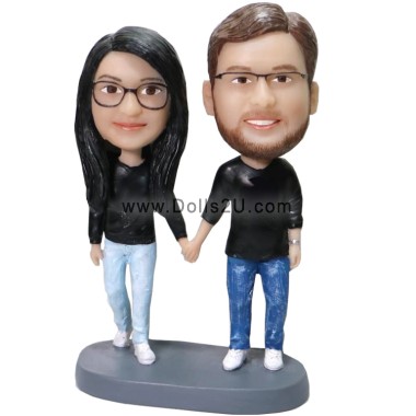 (image for) Custom Bobbleheads Couples Holding Hands Anniversary Gift Item:13419