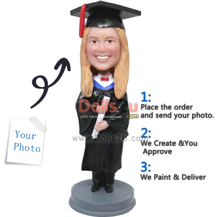 Custom Bobblehead Female Graduates In Graduation Gown With A Diploma ...