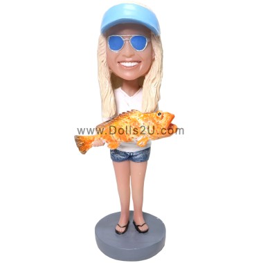 (image for) Custom Bobblehead Fisher Women Holding A Big Fish Item:46989