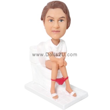 (image for) Custom Bobbleheads Female On Toilet Bobblehead Gift For Girlfriend