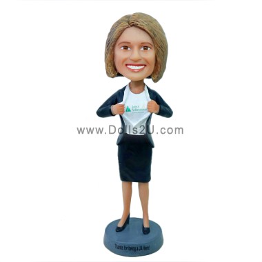 (image for) Custom Bobblehead Businesswoman Superhero With Your Logo On The Chest