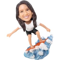 (image for) Custom Female Surfer Bobblehead Riding the Waves – Personalized & Fun Collectible