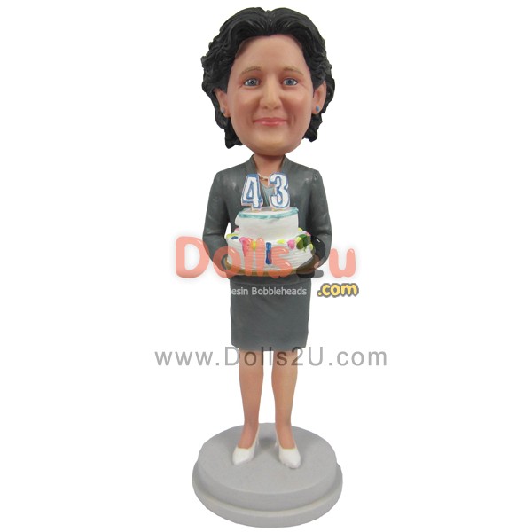 Custom Bobblehead Corporate Lady In Formal Outfit Celebrating Birthday ...