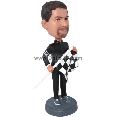 (image for) Custom Car Racer Bobblehead With F1 Chequered Flag