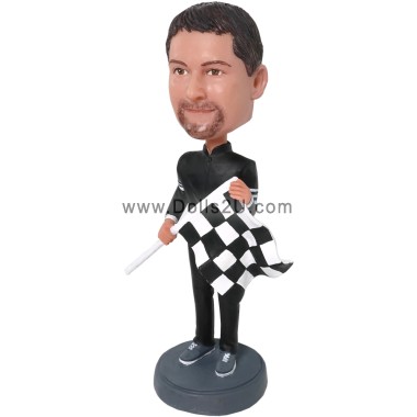 (image for) Custom Car Racer Bobblehead With F1 Chequered Flag