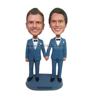 (image for) custom gay wedding bobbleheads cake topper