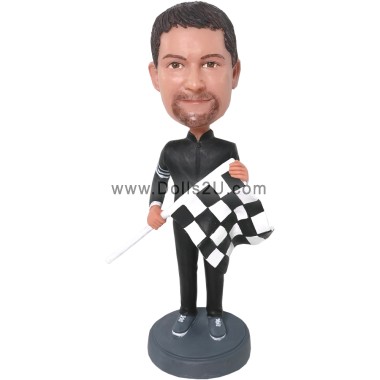 (image for) Custom Car Racer Bobblehead With F1 Chequered Flag Item:245181