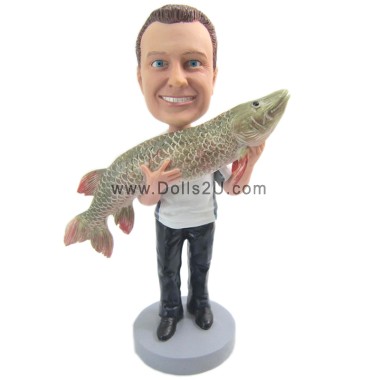 Custom Bobblehead Fisherman Holding A Big Fish- Gift For Fisherman [52254]  - $75.90 @ Dolls2u - Bobbleheads Sculpted From Your Photos