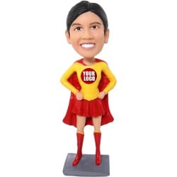 (image for) Custom Female Superhero Bobblehead – Personalized with Your Face, Colors & Logo