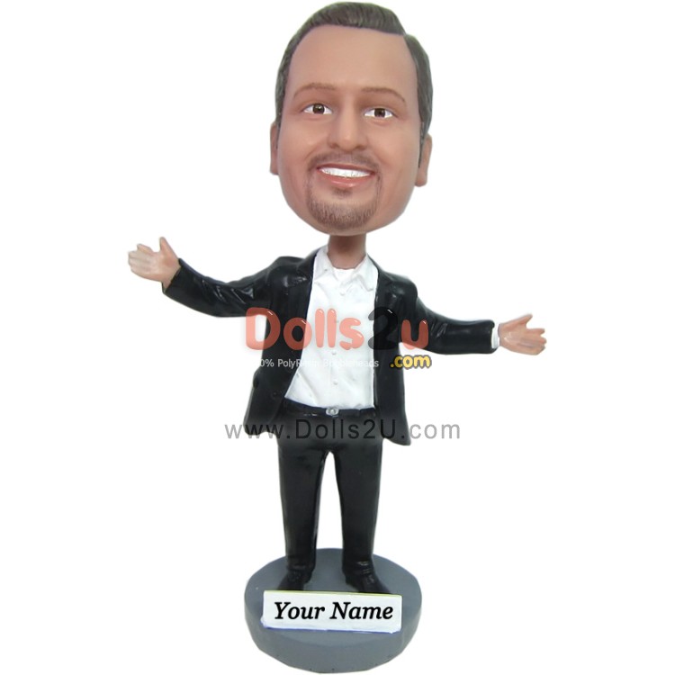 Custom Male Dressed In Business Casual With Arms Raised Bobbleheads ...