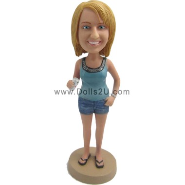 (image for) Custom Casual Lady Holding A Can Of Beer Bobblehead Item:12999