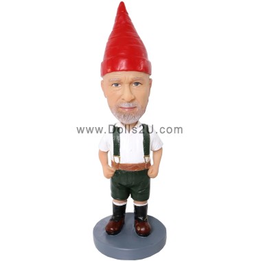 (image for) Custom Garden Gnome Bobblehead from Your Photo with Red Hat and Lederhosen Design