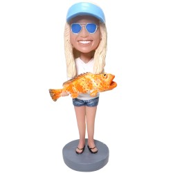 (image for) Custom Bobblehead Fisher Women Holding A Big Fish