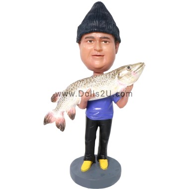 (image for) Custom Bobblehead Fisherman Holding A Big Fish- Gift for Fisherman