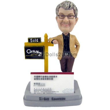 (image for) Custom Bobblehead Male Real Estate Agent Business Card Holder