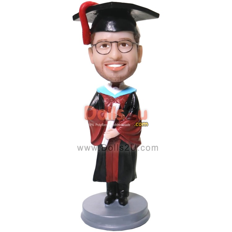 Graduation Gift Custom Bobbleheads Male In Gown Bobblehead [25052 ...