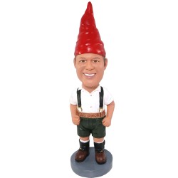 (image for) Custom Garden Gnome Bobblehead from Your Photo with Red Hat and Lederhosen Design