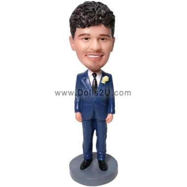 (image for) Custom Bobblehead Dapper Man In Blue Suit With Boutonniere Item:410303