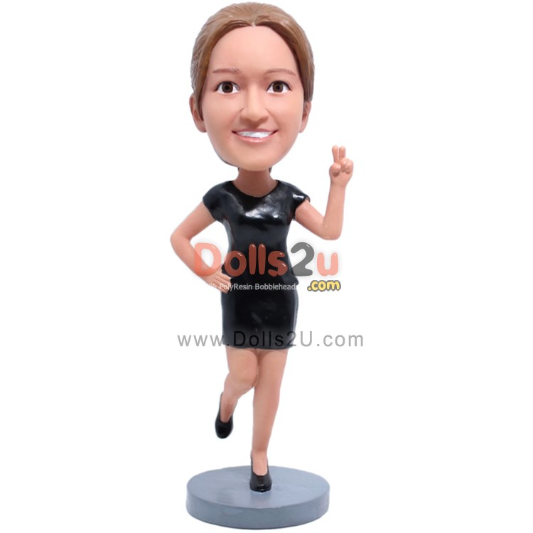 Custom Bobblehead Girl Holding Hands With Two Fingers Raised [13916 ...