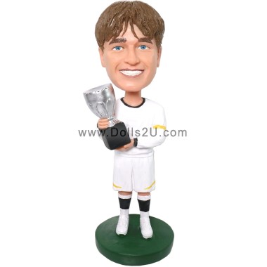 (image for) Custom bobbleheads champion soccer player holding a trophy personalized bobblehead with your face