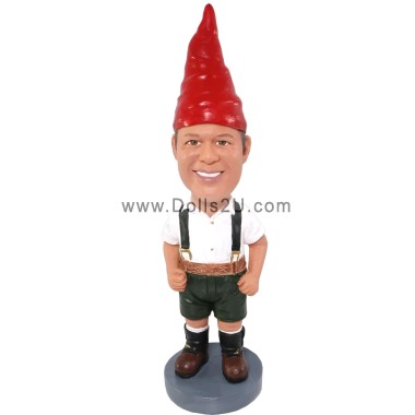 (image for) Custom Garden Gnome Bobblehead From Your Photo With Red Hat And Lederhosen Design Item:24918