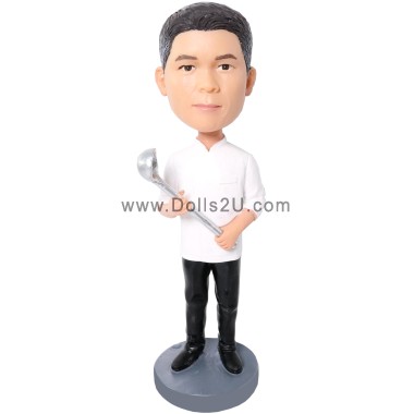 (image for) Custom Chef Bobblehead Holding A Soup Ladle – Personalized Chef Gift Item:52034